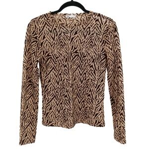 Zara Brown and Black Pattern mesh top
